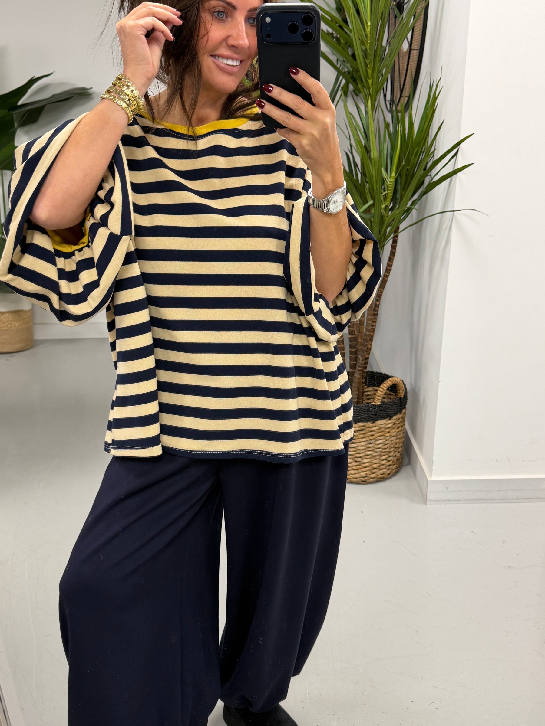 Sunset Stripe Puff Sleeve - Navy (Size 12-18)
