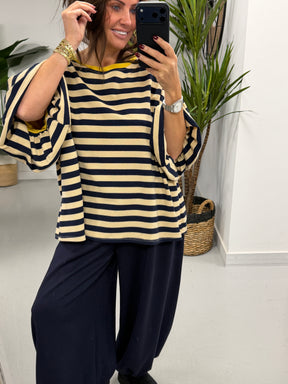 Sunset Stripe Puff Sleeve - Navy (Size 12-18)