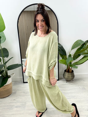 Sahara Button Sleeve Linen Mix Tunic - Pistachio