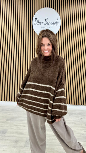 The Rustic Stripe Soft Knit -  Chocolate/Cream