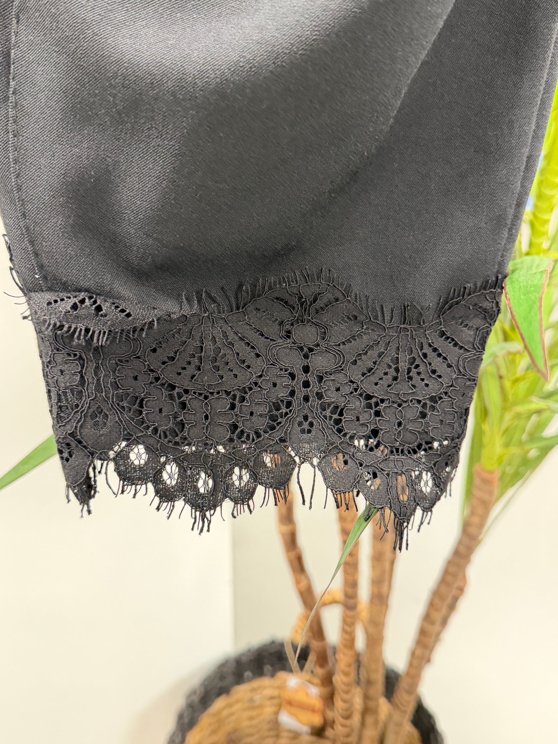 Button Wrap Lace Trim Trousers - Black