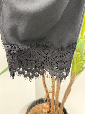 Button Wrap Lace Trim Trousers - Black