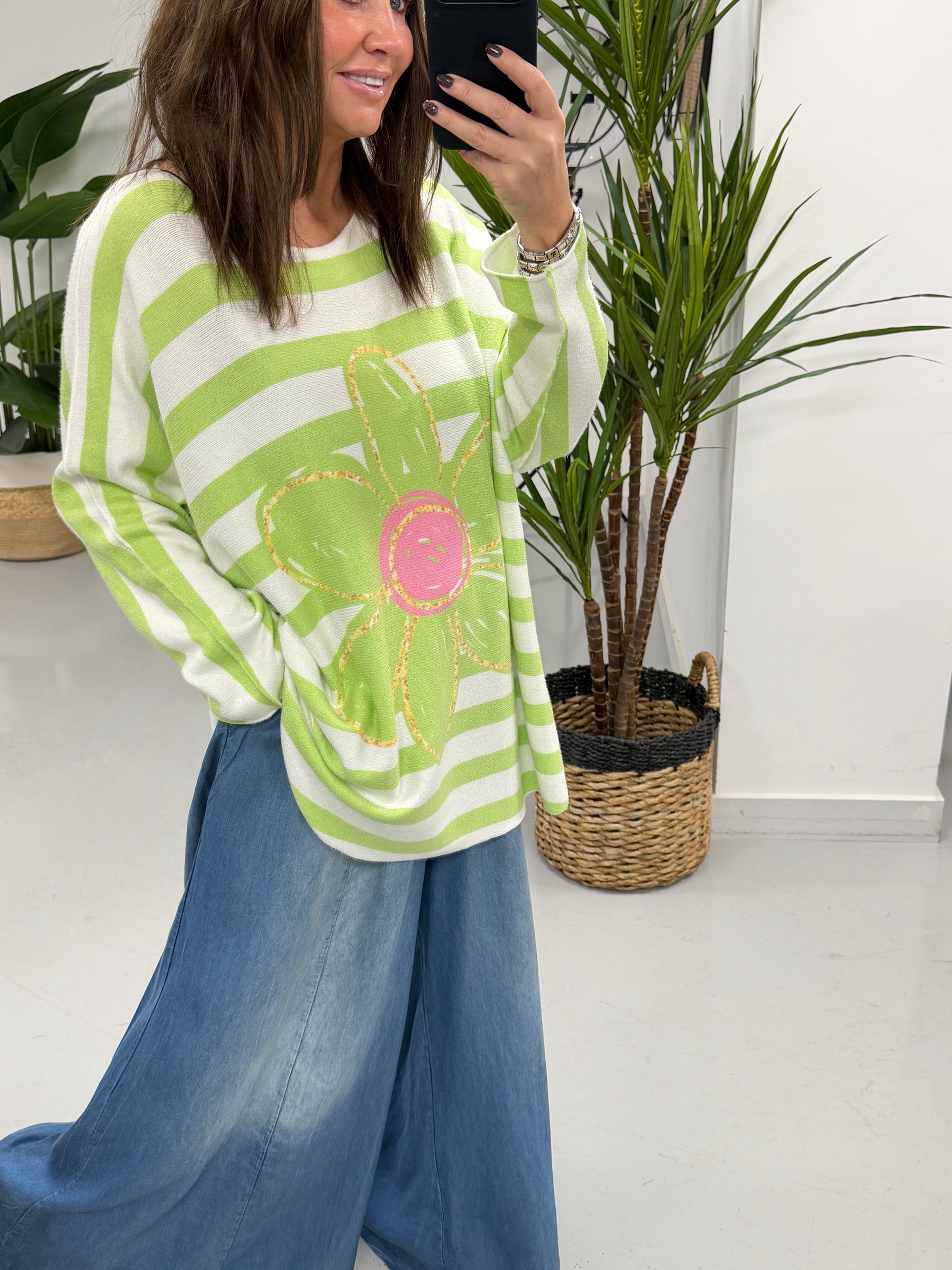 The Daisy/Stripe Soft Knit - Bright Green