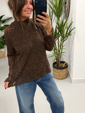 The Lace Turtle Neck Mesh - Chocolate  (Size 12- 16)
