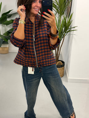 Autumn Check Bomber - Rust/Navy