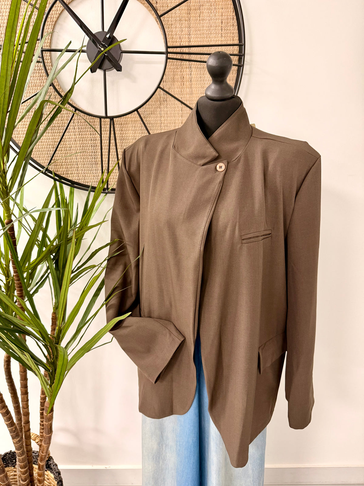 Funnel Neck Blazer - Chocolate