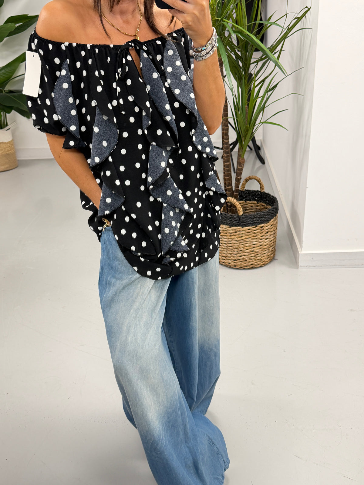 Spot of Summer Waterfall Blouse - Black/White