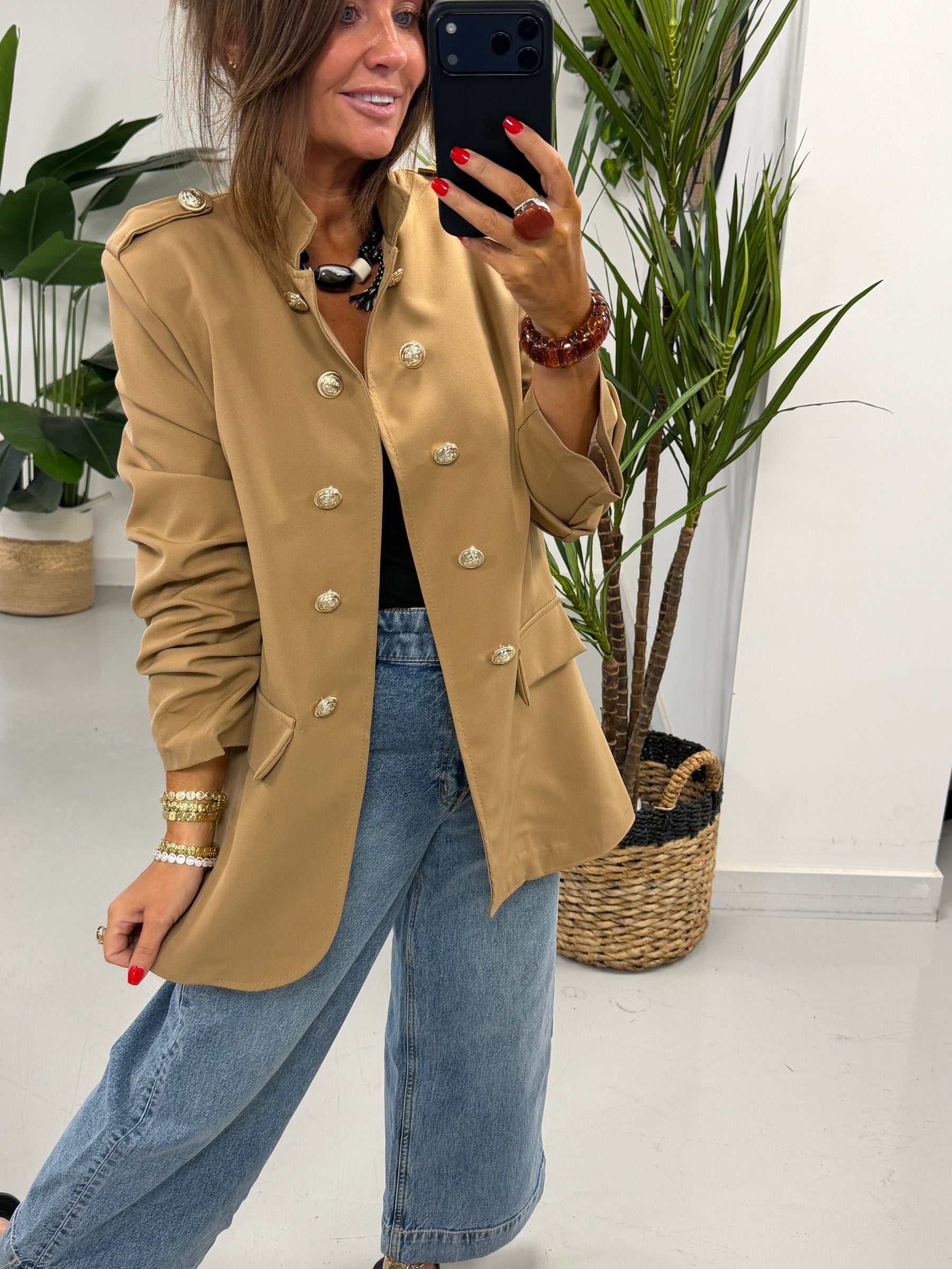 PRE ORDER Military Ruched Sleeve Blazer - Camel
