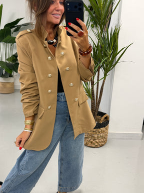 PRE ORDER Military Ruched Sleeve Blazer - Camel