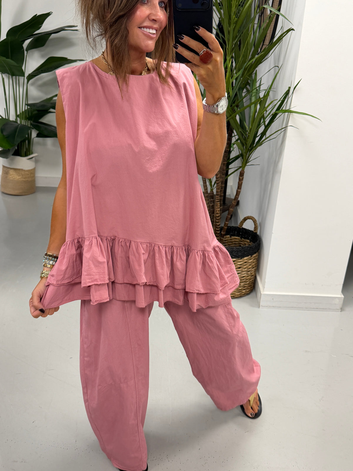 The LuLu Asymmetric Frill Tunic - Raspberry