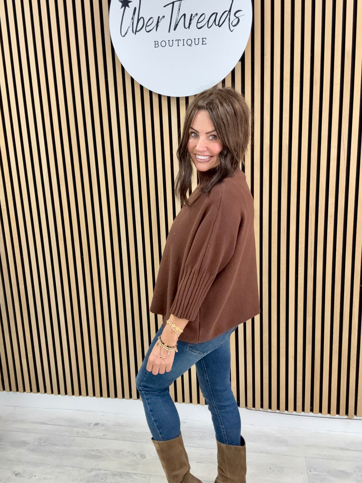 Crop Sleeve Knit - Chocolate
