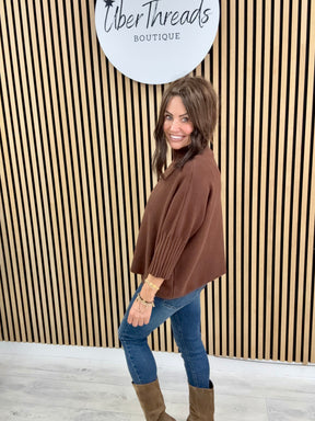Crop Sleeve Knit - Chocolate