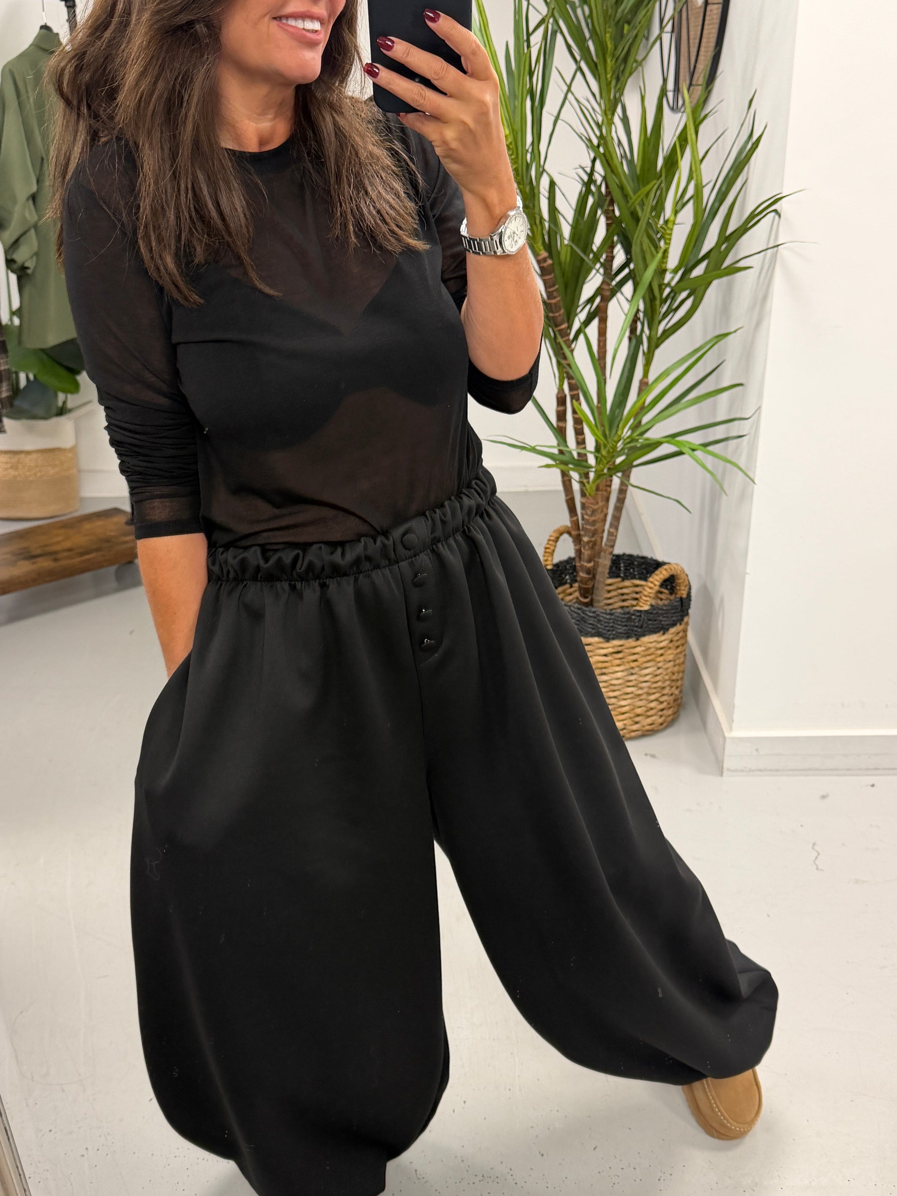 Button Front Balloon Cuff Joggers - Black (Size 10-18/20)