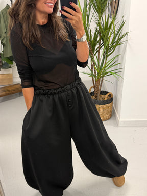 Button Front Balloon Cuff Joggers - Black (Size 10-18/20)