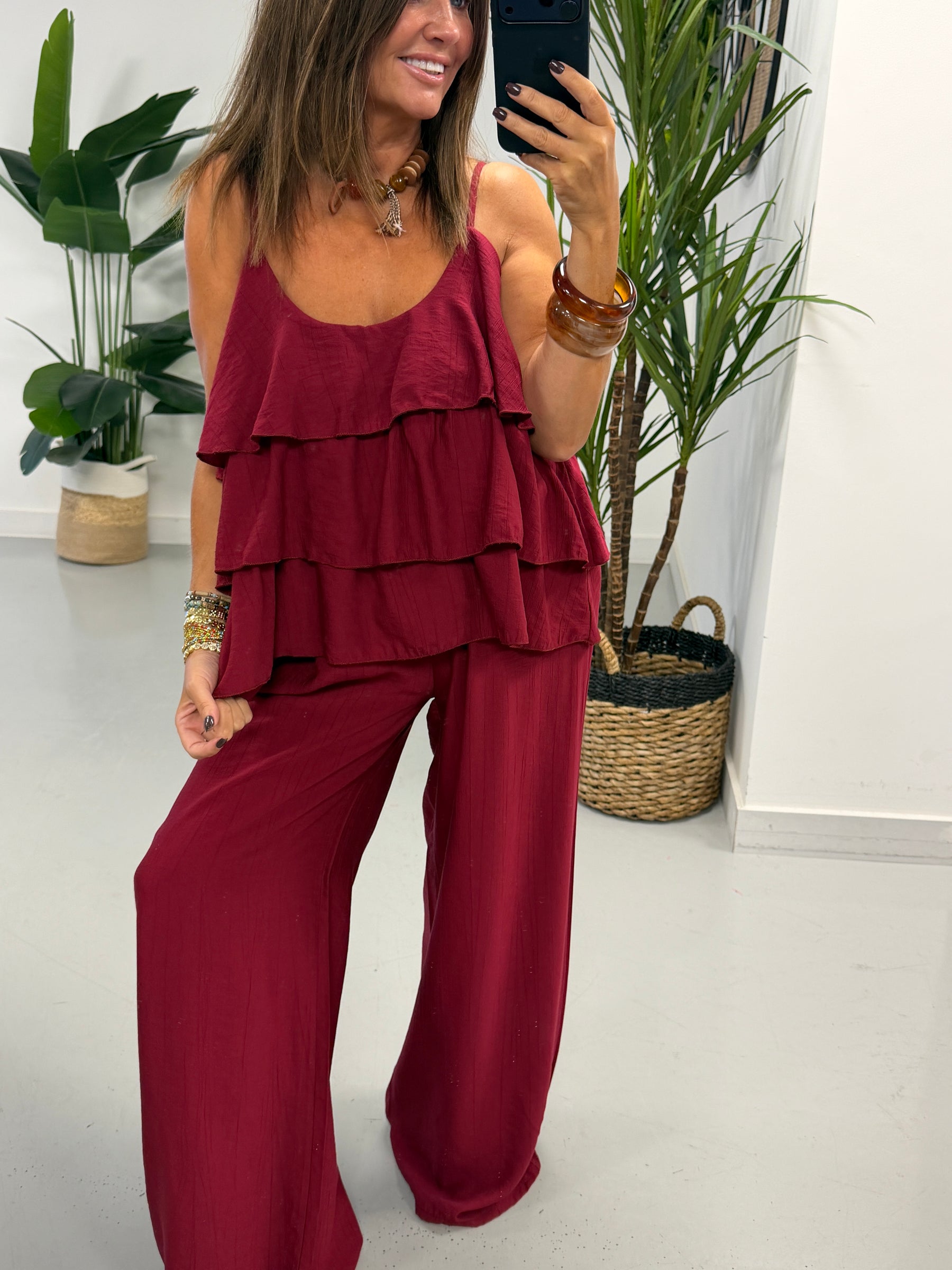 Crinkle Rara Co Ord - Wine