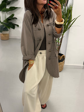 The Long Line Jersey Military Jacket - Taupe