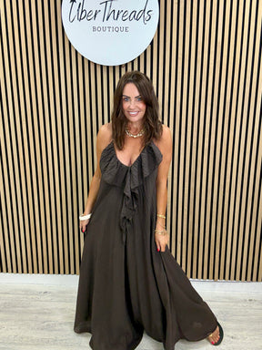 Serenity Ruffle Dress - Chocolate