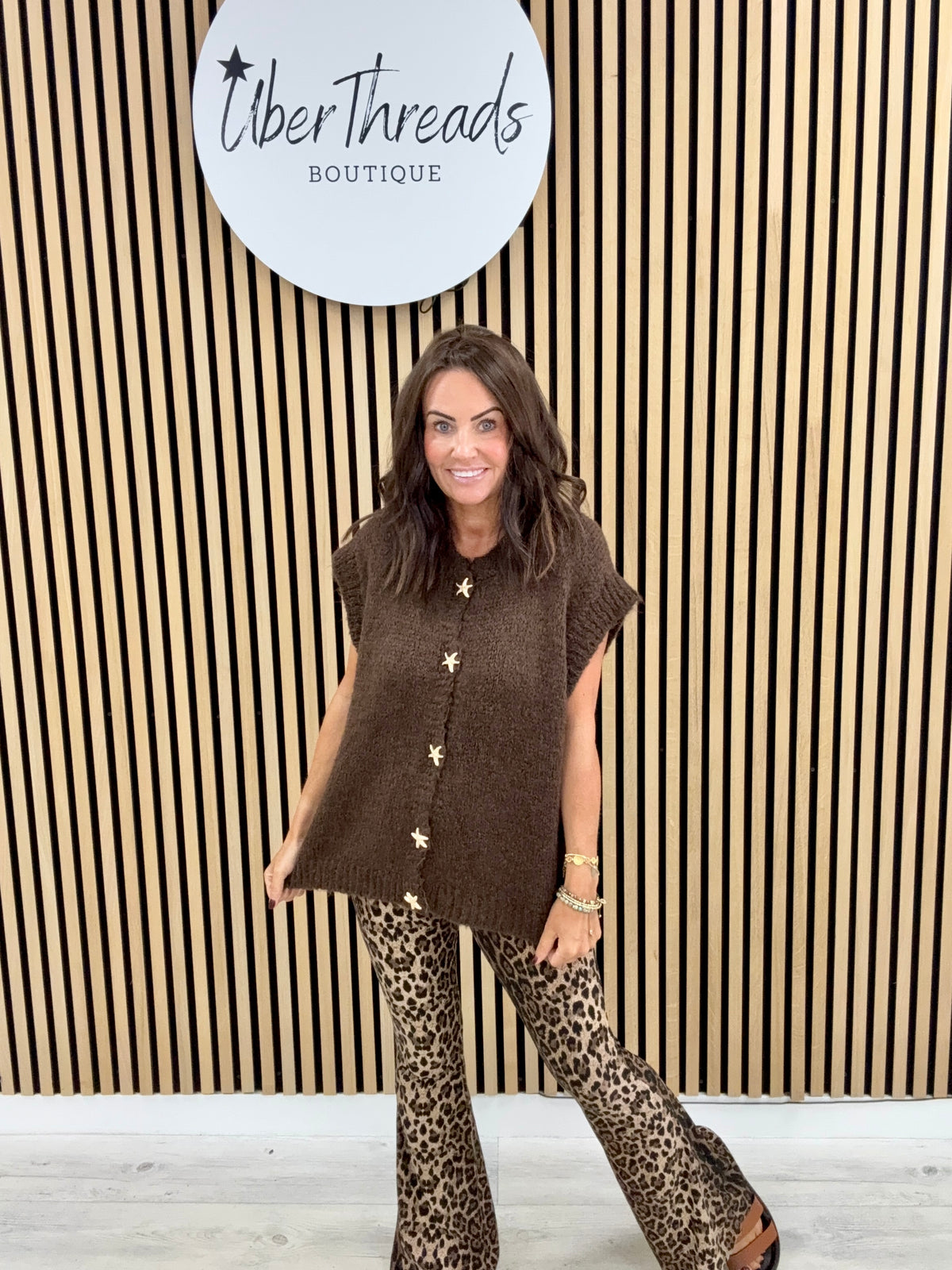 Knitted Starfish Button Waistcoat - Chocolate