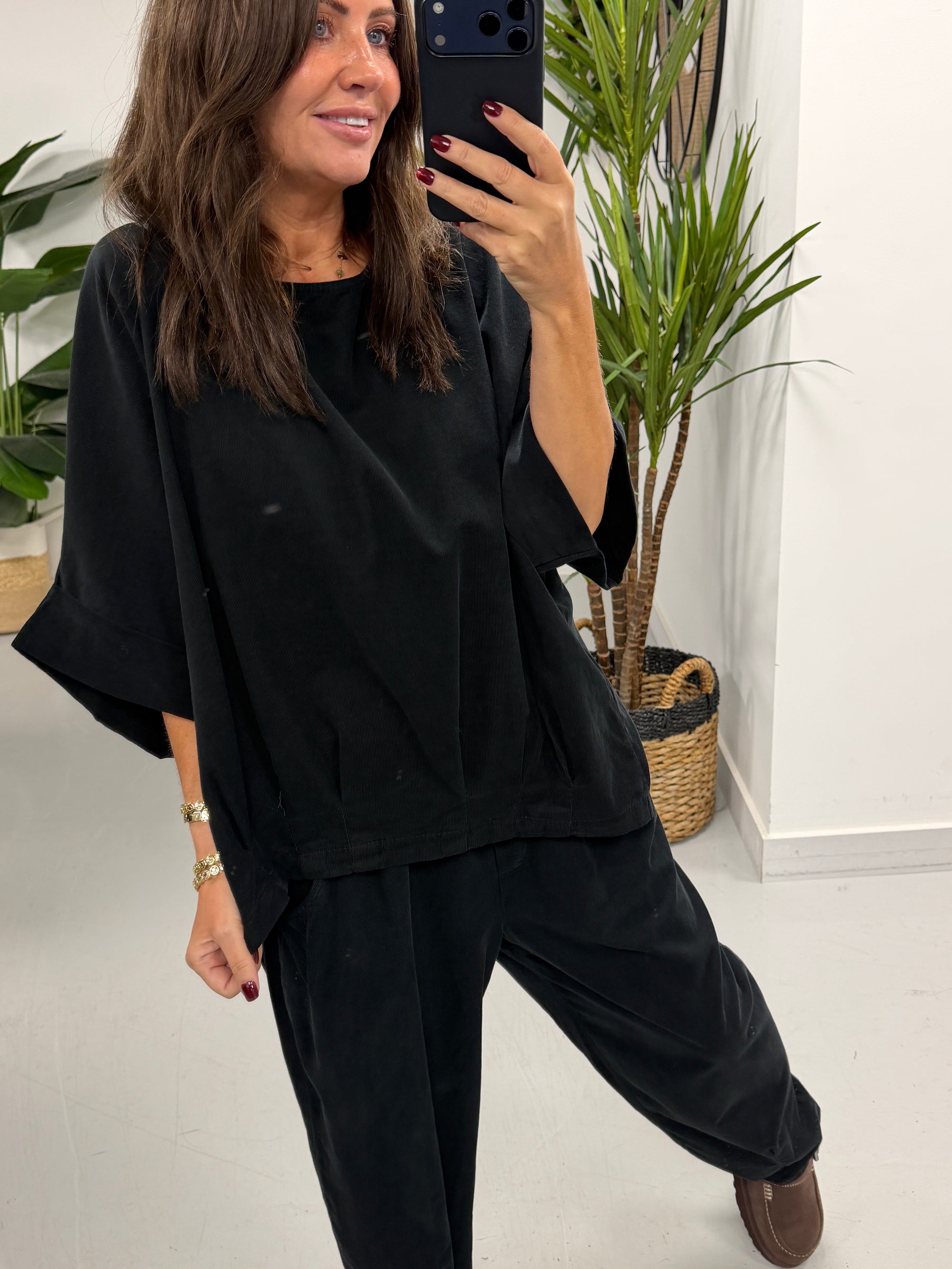 The Needlecord Crop Sleeve Tunic- Black (Size 10-16)
