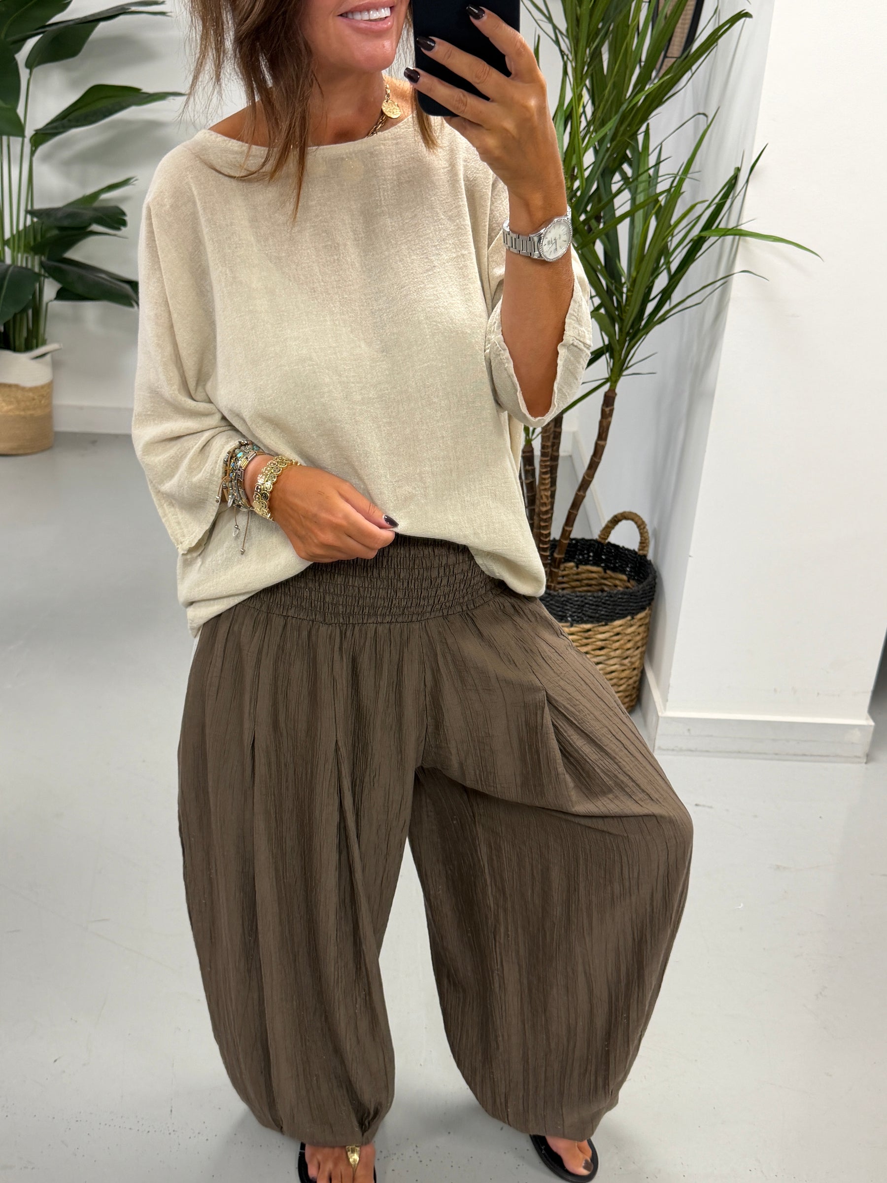 Linen Blend Boxy Top - Cream
