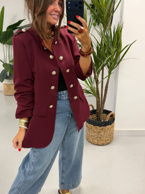 PRE ORDER Military Ruched Sleeve Blazer - Wine