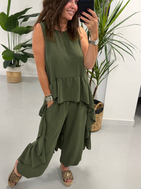 Valentina Hi Low Frill Two Piece - Khaki