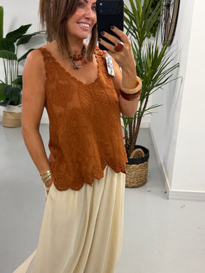 Cotton Patterned Vest - Rust