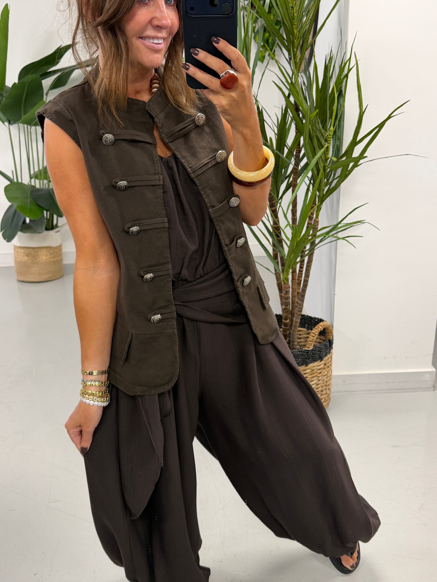 Wrap Crinkle Balloon Jumpsuit Chocolate 10-16