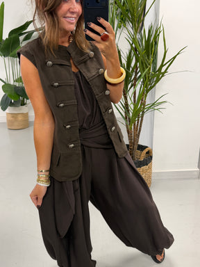 Wrap Crinkle Balloon Jumpsuit Chocolate 10-16