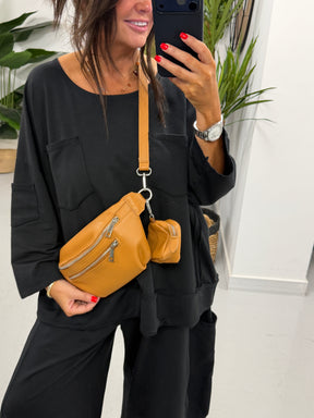 Leather Crossbody bag with Coin Purse - Tan