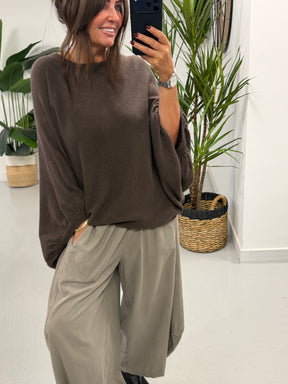 Bubble Sleeve Soft Knit - Chocolate (Size 10-18)