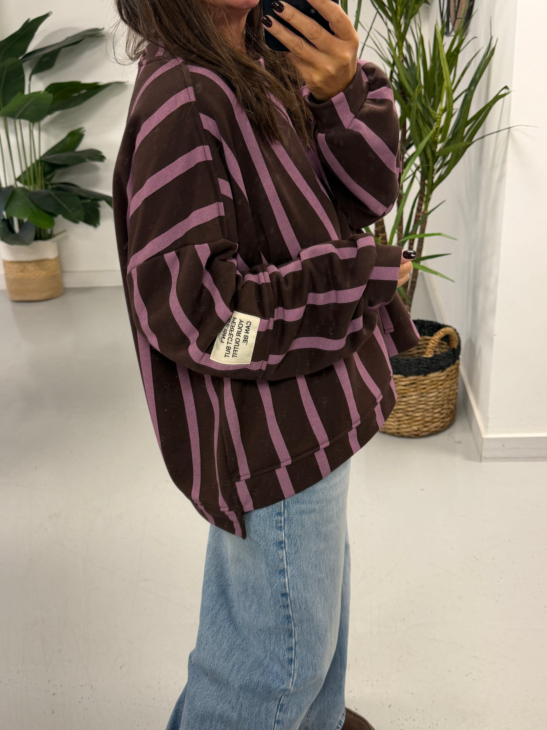 Sunset Stripe  “Life Isn’t Perfect” Sweater - Purple/Chocolate (Size 12-18)