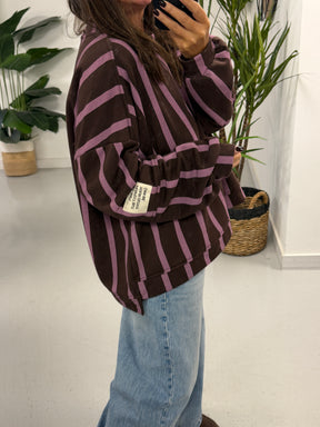 Sunset Stripe  “Life Isn’t Perfect” Sweater - Purple/Chocolate (Size 12-18)