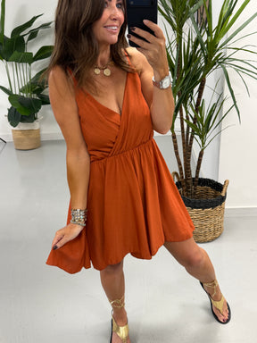 The Crinkle Crossover Playsuit - Rust