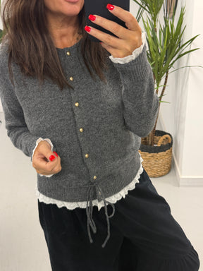 Downtown Ruffle Cardigan - Grey