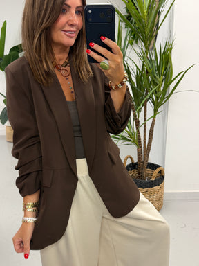 Ruched Sleeve Blazer - Chocolate (Std sizes)
