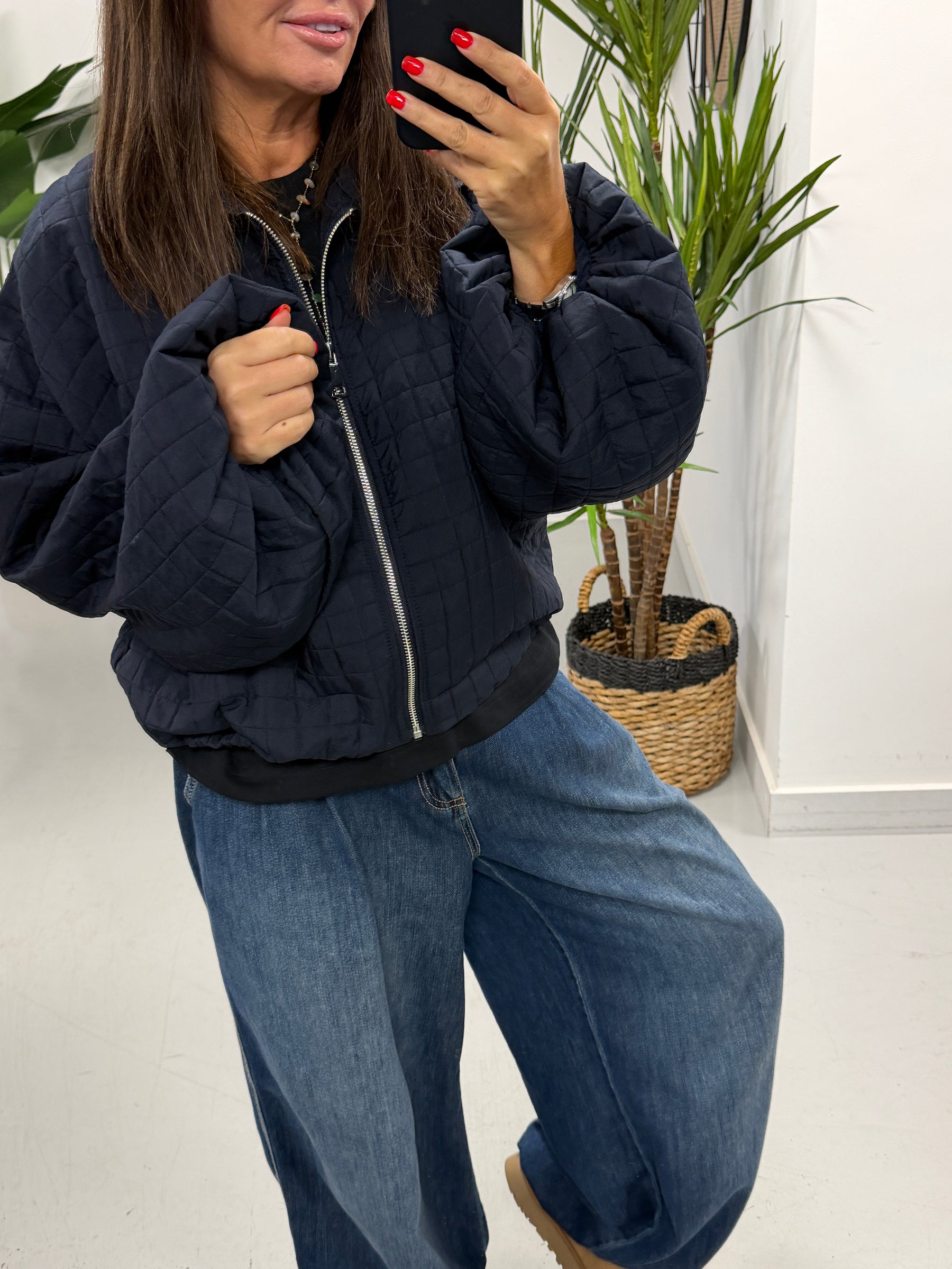 Lightweight Quilted Bomber - Navy