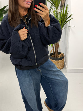 Lightweight Quilted Bomber - Navy