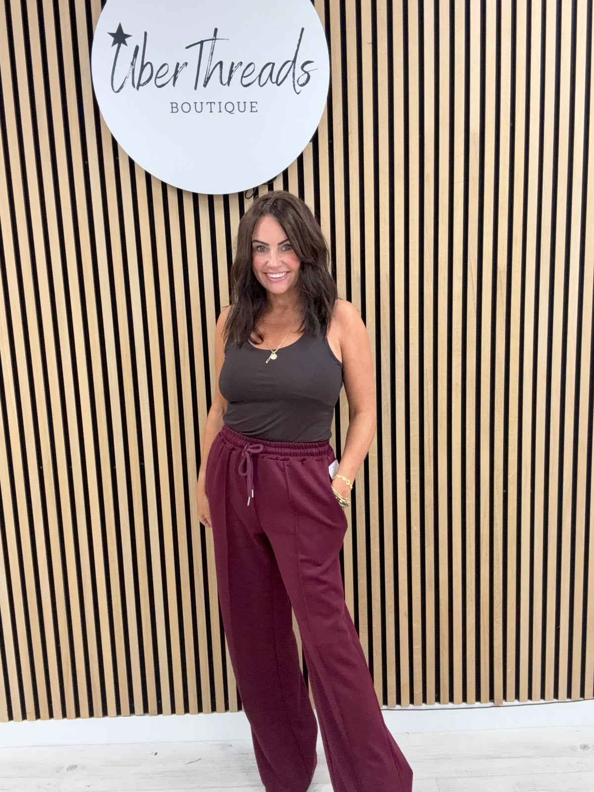 Wide Leg Seam Jogger (std) - Mulberry