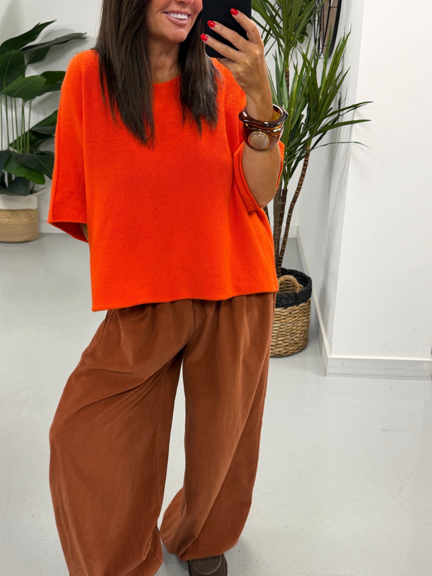 Gracie Crop Sleeve Knit - Orange