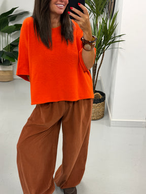 Gracie Crop Sleeve Knit - Orange