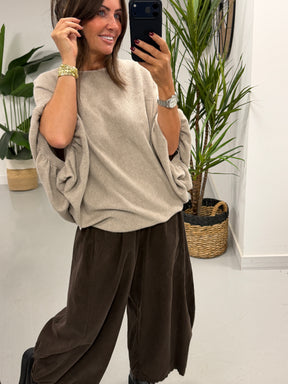 Bubble Sleeve Soft Knit - Oatmeal (Size 10-18)