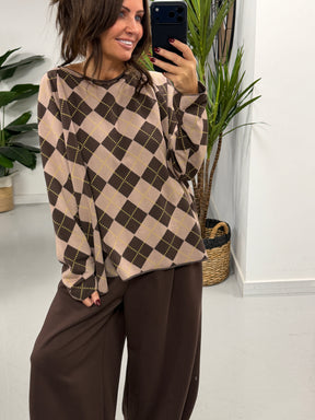 Argyle Boxy Sweat- Mocha/Chocolate   (Size 12-16)