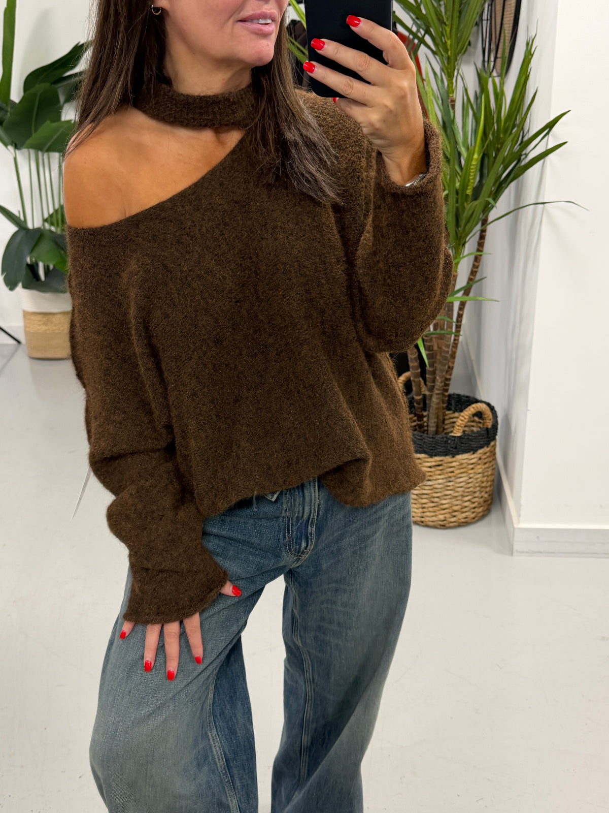 Slash Neck Knit  - Chocolate (PRE ORDER)