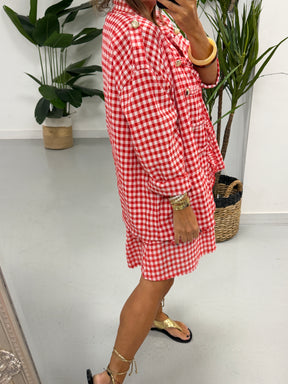 Gingham Military Jacket - Red