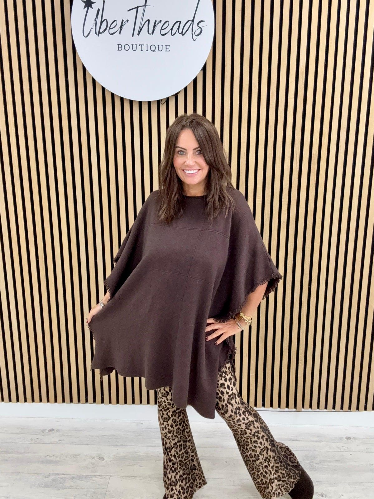 The Frayed Button Poncho - Chocolate