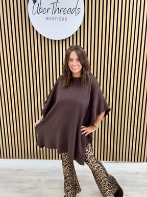 The Frayed Button Poncho - Chocolate