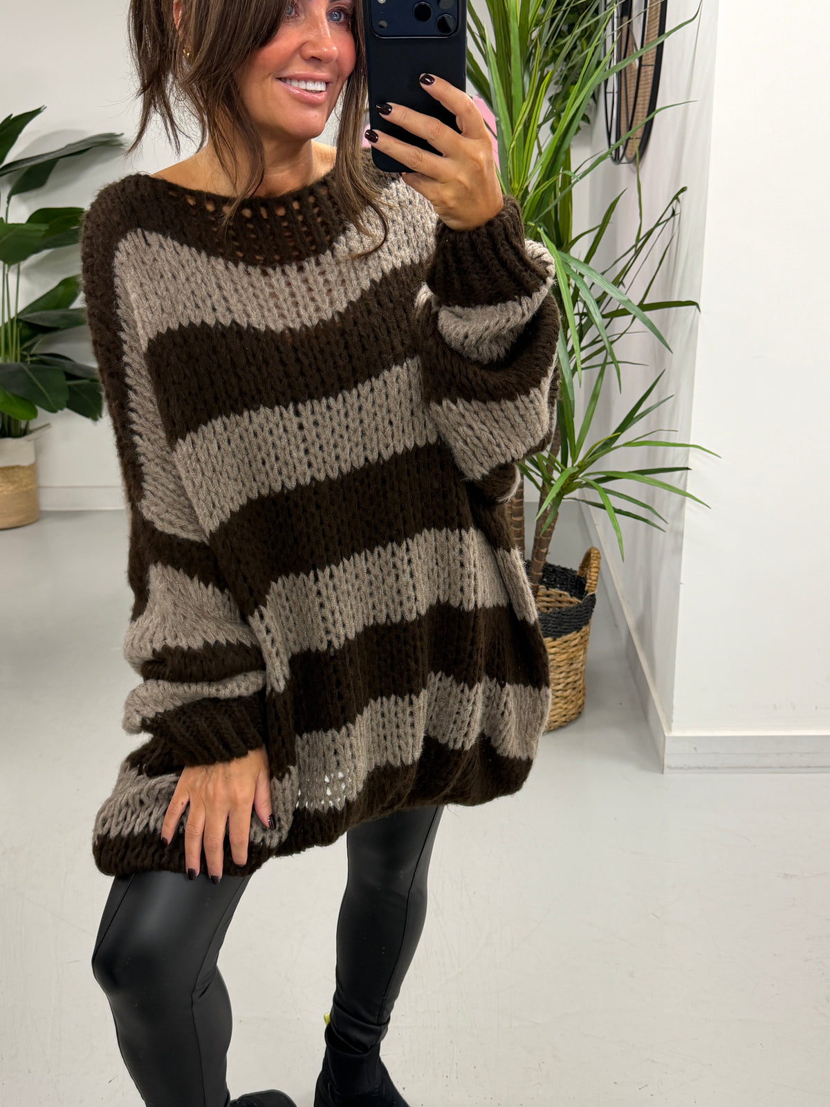 The Costal Loose Knit Stripe - Chocolate/Taupe (Size 12-18)