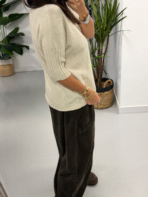 Crop Sleeve Boat Neck Knit - Cream (Size 10 - 16)