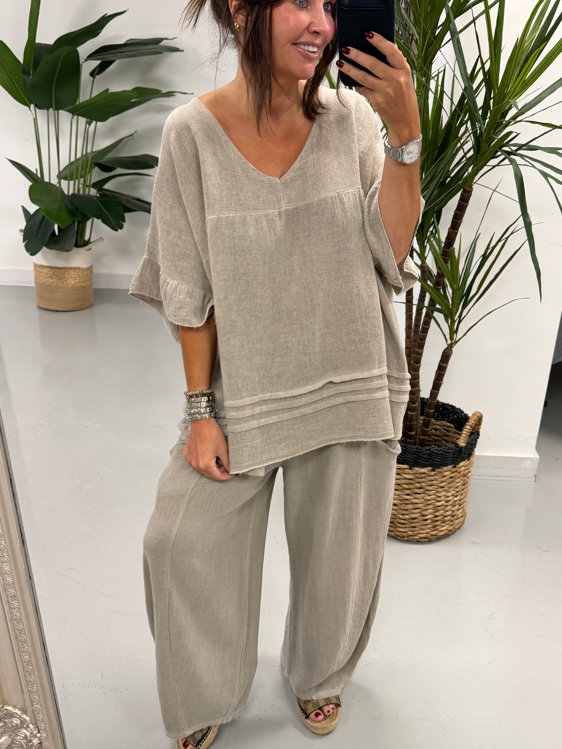 Sahara Seamed Barrel Trousers - Pebble